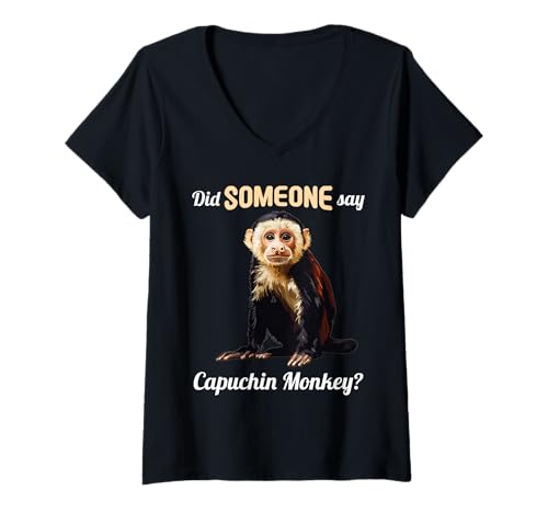 Damen Kapuzineraffen Kapuzineraffe T-Shirt mit V-Ausschnitt von Kapuzineraffen Kapuzineraffe Tier Shop