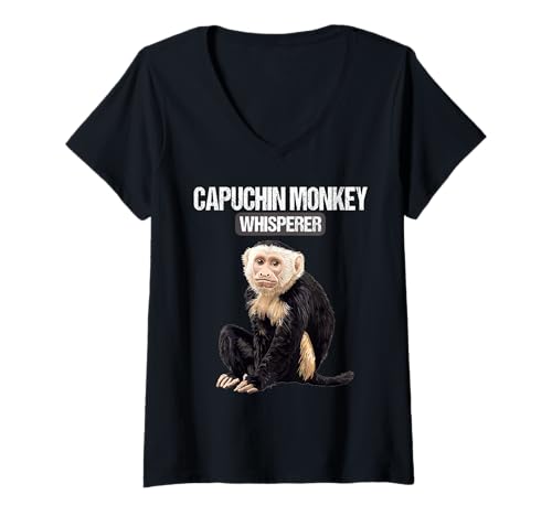 Damen Kapuzineraffen Kapuzineraffe T-Shirt mit V-Ausschnitt von Kapuzineraffen Kapuzineraffe Tier Shop