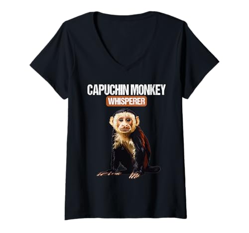 Damen Kapuzineraffen Kapuzineraffe T-Shirt mit V-Ausschnitt von Kapuzineraffen Kapuzineraffe Tier Shop