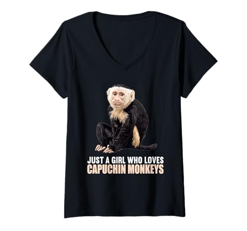 Damen Kapuzineraffen Kapuzineraffe T-Shirt mit V-Ausschnitt von Kapuzineraffen Kapuzineraffe Tier Shop
