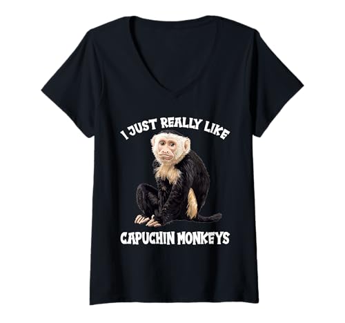 Damen Kapuzineraffen Kapuzineraffe T-Shirt mit V-Ausschnitt von Kapuzineraffen Kapuzineraffe Tier Shop