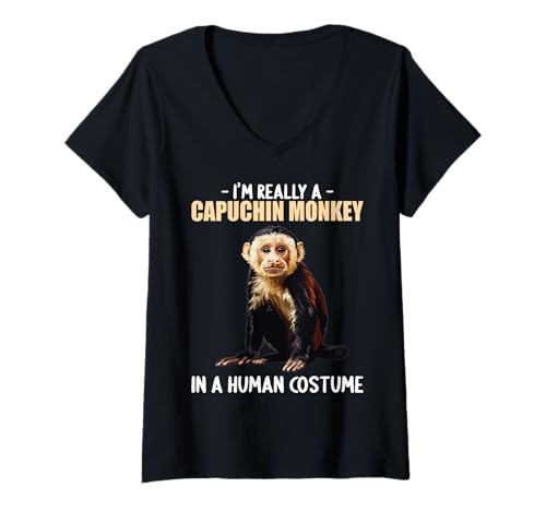 Damen Kapuzineraffen Kapuzineraffe T-Shirt mit V-Ausschnitt von Kapuzineraffen Kapuzineraffe Tier Shop