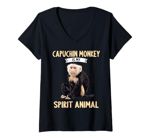 Damen Kapuzineraffen Kapuzineraffe T-Shirt mit V-Ausschnitt von Kapuzineraffen Kapuzineraffe Tier Shop