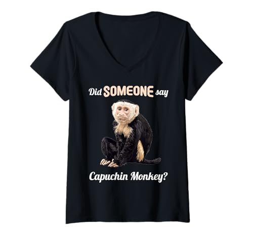 Damen Kapuzineraffen Kapuzineraffe T-Shirt mit V-Ausschnitt von Kapuzineraffen Kapuzineraffe Tier Shop