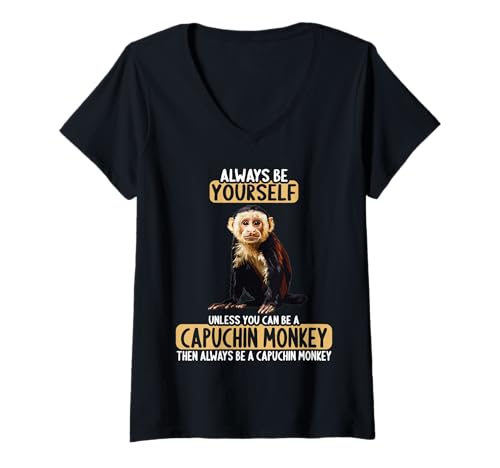 Damen Kapuzineraffen Kapuzineraffe T-Shirt mit V-Ausschnitt von Kapuzineraffen Kapuzineraffe Tier Shop