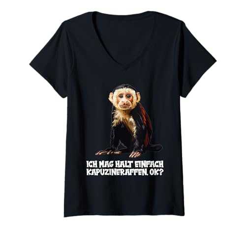 Damen Kapuzineraffen Kapuzineraffe T-Shirt mit V-Ausschnitt von Kapuzineraffen Kapuzineraffe Tier Shop
