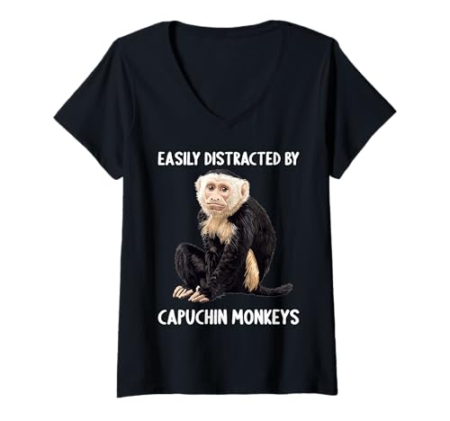 Damen Kapuzineraffen Kapuzineraffe T-Shirt mit V-Ausschnitt von Kapuzineraffen Kapuzineraffe Tier Shop