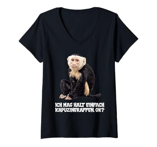 Damen Kapuzineraffen Kapuzineraffe T-Shirt mit V-Ausschnitt von Kapuzineraffen Kapuzineraffe Tier Shop