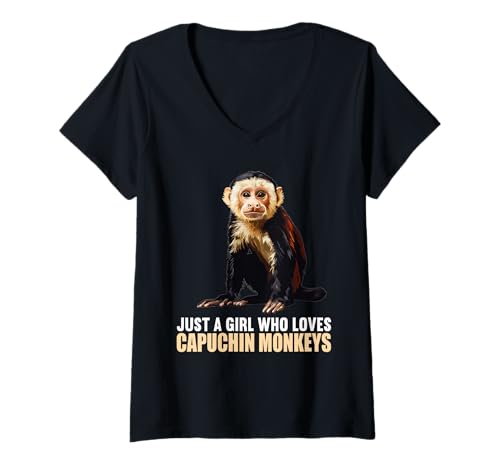 Damen Kapuzineraffen Kapuzineraffe T-Shirt mit V-Ausschnitt von Kapuzineraffen Kapuzineraffe Tier Shop