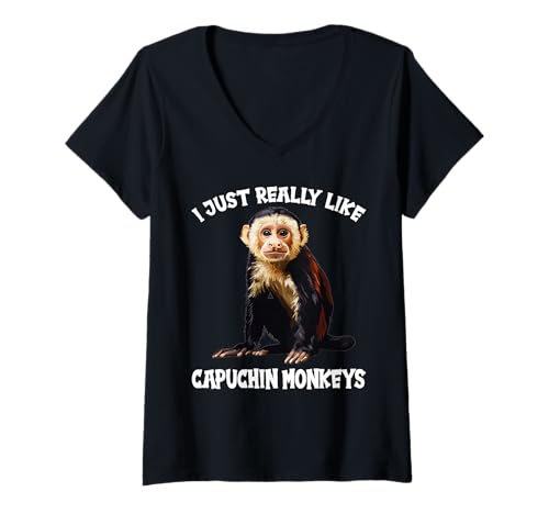 Damen Kapuzineraffen Kapuzineraffe T-Shirt mit V-Ausschnitt von Kapuzineraffen Kapuzineraffe Tier Shop