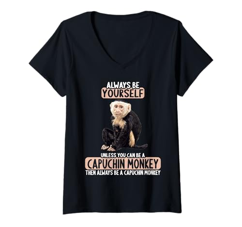 Damen Kapuzineraffen Kapuzineraffe T-Shirt mit V-Ausschnitt von Kapuzineraffen Kapuzineraffe Tier Shop
