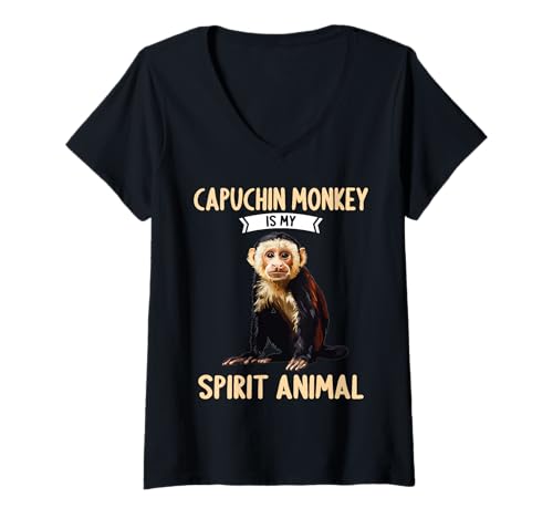 Damen Kapuzineraffen Kapuzineraffe T-Shirt mit V-Ausschnitt von Kapuzineraffen Kapuzineraffe Tier Shop