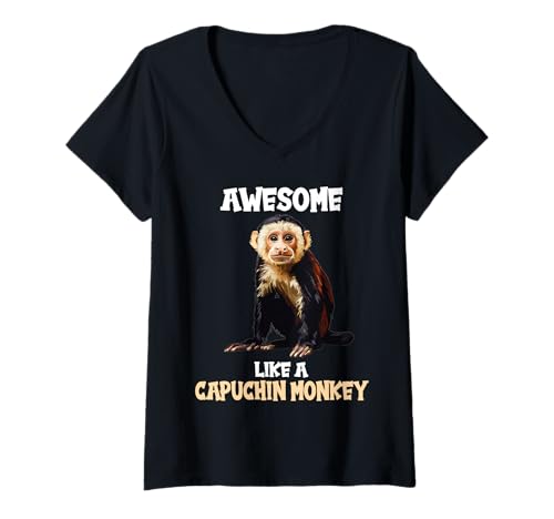 Damen Kapuzineraffen Kapuzineraffe T-Shirt mit V-Ausschnitt von Kapuzineraffen Kapuzineraffe Tier Shop