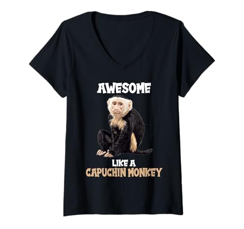 Damen Kapuzineraffen Kapuzineraffe T-Shirt mit V-Ausschnitt von Kapuzineraffen Kapuzineraffe Tier Shop