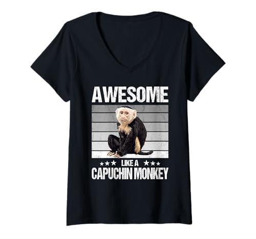 Damen Kapuzineraffen Kapuzineraffe T-Shirt mit V-Ausschnitt Damen Kapuzineraffen Kapuzineraffe T-Shirt mit V-Ausschnitt von Kapuzineraffen Kapuzineraffe Tier Shop