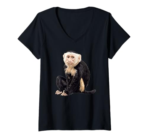 Damen Kapuzineraffen Kapuzineraffe T-Shirt mit V-Ausschnitt von Kapuzineraffen Kapuzineraffe Tier Shop