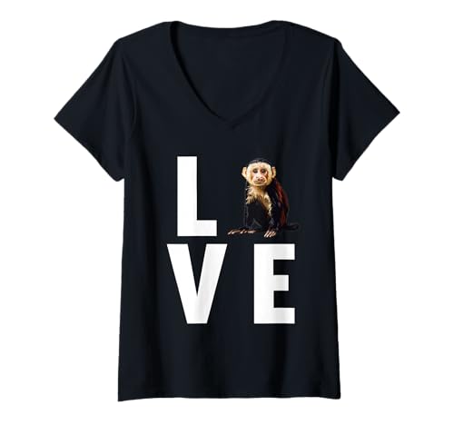 Damen Kapuzineraffen Kapuzineraffe T-Shirt mit V-Ausschnitt von Kapuzineraffen Kapuzineraffe Tier Shop