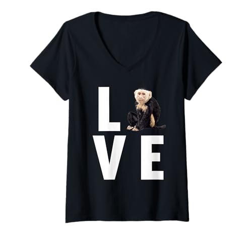 Damen Kapuzineraffen Kapuzineraffe T-Shirt mit V-Ausschnitt von Kapuzineraffen Kapuzineraffe Tier Shop