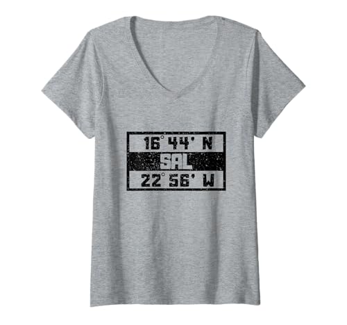 Damen Sal Koordinaten Kapverdische Inseln Cabo Verde Urlaub Sal T-Shirt mit V-Ausschnitt Damen Sal Koordinaten Kapverdische Inseln Cabo Verde Urlaub Sal T-Shirt mit V-Ausschnitt von Kapverdische Inseln Bekleidung & Geschenkideen