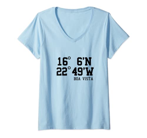 Damen Boa Vista Koordinaten Kapverdische Inseln Cabo Verde Urlaub T-Shirt mit V-Ausschnitt Damen Boa Vista Koordinaten Kapverdische Inseln Cabo Verde Urlaub T-Shirt mit V-Ausschnitt von Kapverdische Inseln Boa Vista Shirts & Hoodies