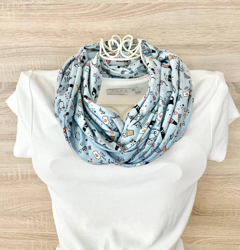 Leichter Loopschal Damen Glitzer Katzen Cats Loop Baumwolljersey Schlauchschal Kuschelschal Kuschelloop von KaraModeDesign