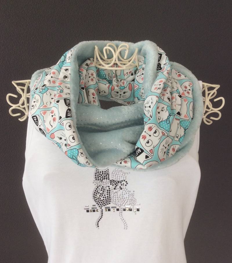 Loopschal Damen Fleece Katzen Cats Loop Schlauchschal Kuschelschal Wendeschal Kuschelloop Geschenk Geburtstag von KaraModeDesign