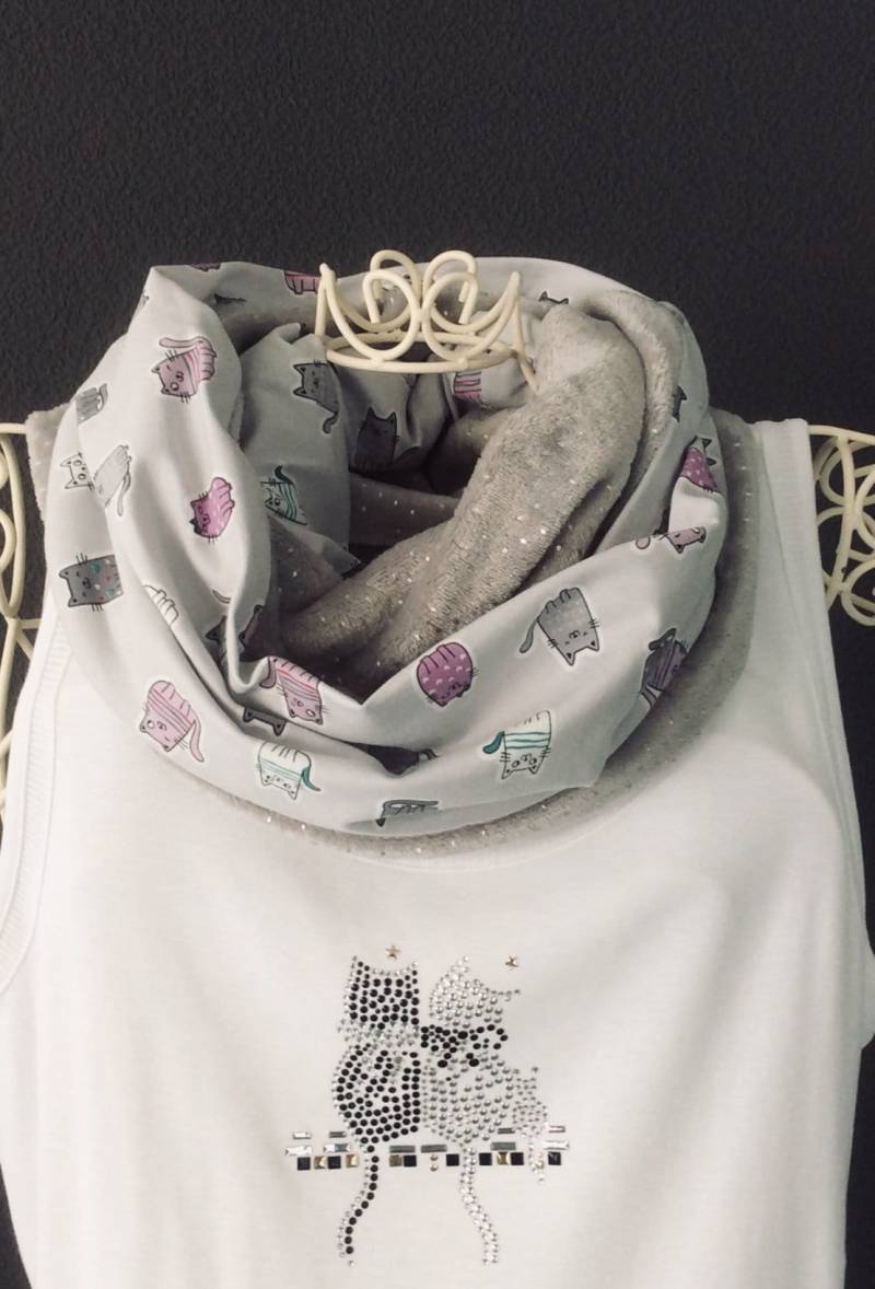 Loopschal Damen Fleece Katzen Cats Loop Schlauchschal Kuschelschal Wendeschal Kuschelloop von KaraModeDesign