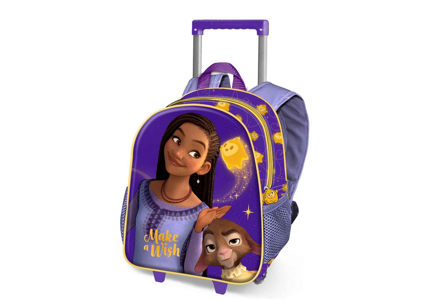 Karactermania Kinderrucksack Disney Wish Star Trolley Vorschulrucksack Kindergarten Rucksack, praktische Räder, 3D Frontprägung von Karactermania