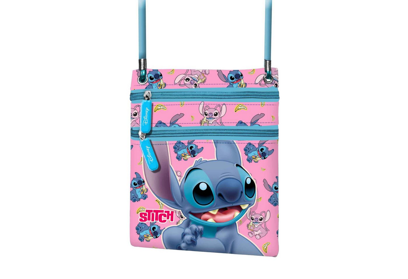 Karactermania Schultertasche Schultertasche Surprise Stitch Schultergurt Reißverschluss Blau, Zwei Reißverschlussfächer, Verstellbarer Schultergurt, Strapazierfähig von Karactermania