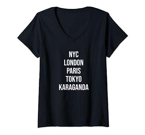 Damen Lustiges Karaganda Kasachstan Minimalistisches Kasachstanisches Souvenir T-Shirt mit V-Ausschnitt Damen Lustiges Karaganda Kasachstan Minimalistisches Kasachstanisches Souvenir T-Shirt mit V-Ausschnitt von Karaganda Kazakhstan