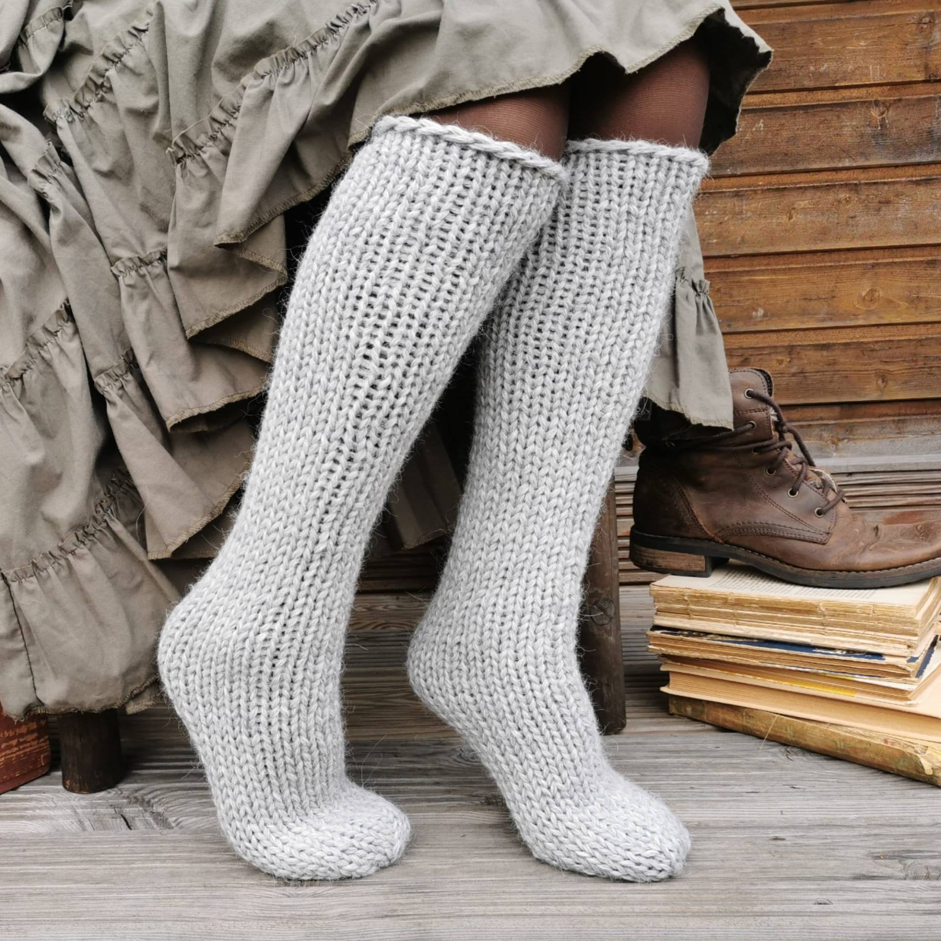 Alpaka Socken, Kniestrümpfe, Socken Aus Wolle Gestrickt von KaralineCountryHome