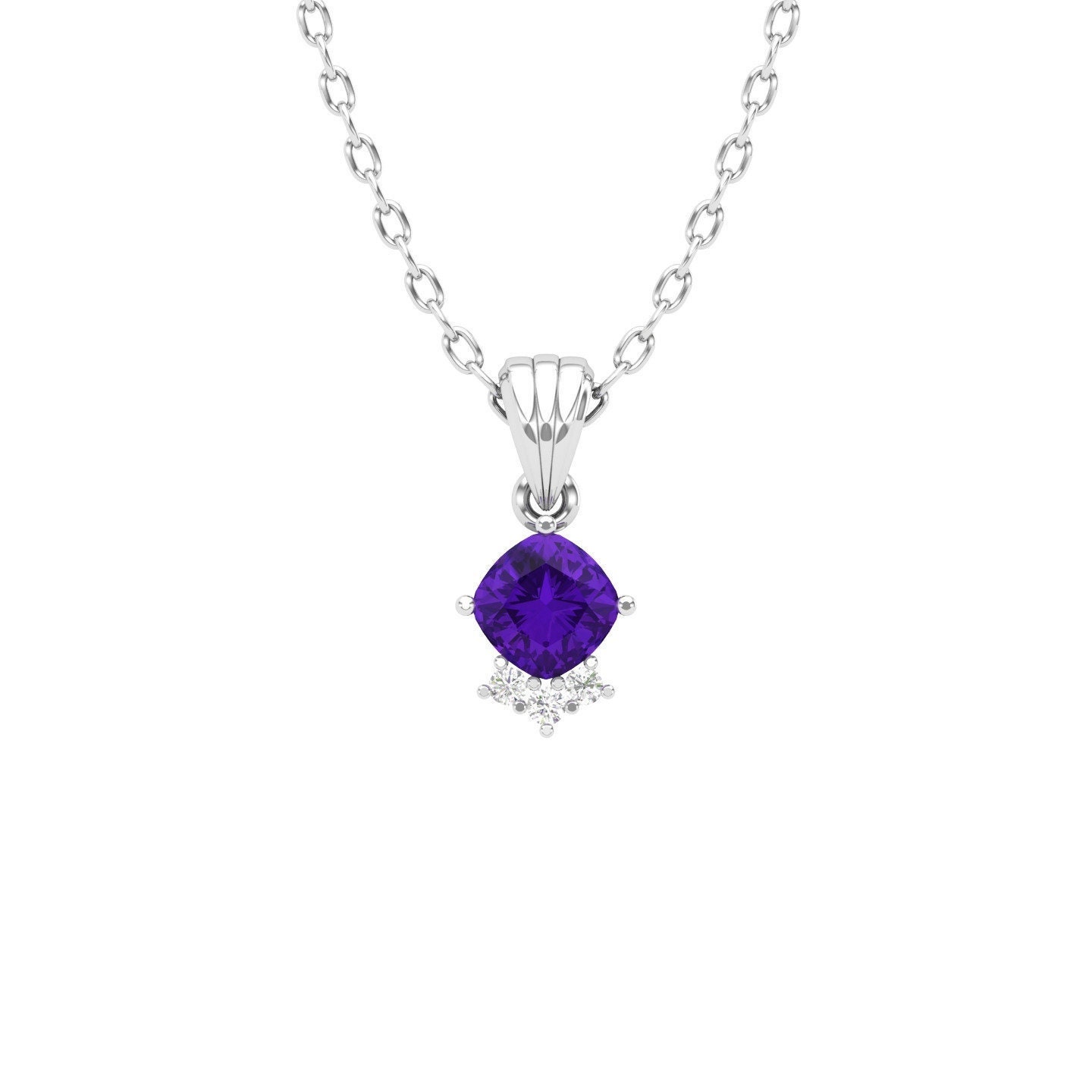 14K Dainty Gold Natürliche Amethyst Und Diamant Handgefertigte Halskette, Minimalist Anhänger Für Sie, Februar Geburtsstein Schmuck von KaranaJewels