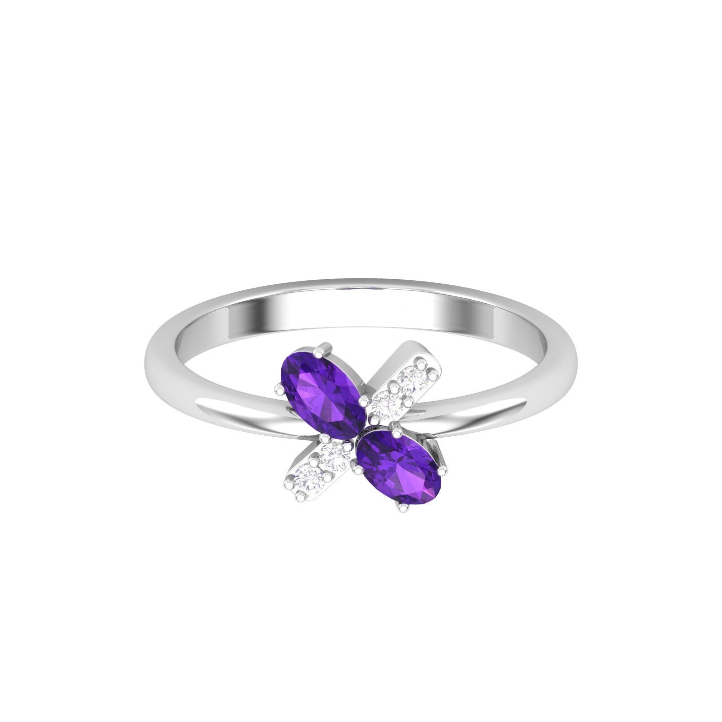 14K Dainty Gold Natürlicher Amethyst Und Diamant Handgemachter Art-Deco-Ring Für Frauen, Februar Birthstone Statement Ring Geschenk von KaranaJewels