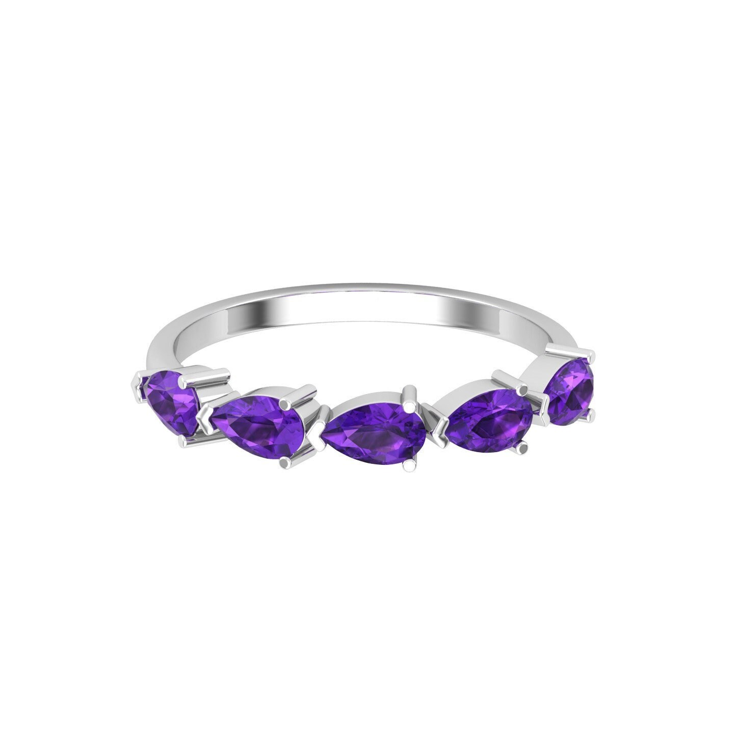 Handgefertigter Stapelbarer Art-Déco-Ring Aus 14 Karat Massivem Gold Mit Natürlichem Amethyst Und Diamant Für Frauen, Ring Geburtsstein Im Februar von KaranaJewels