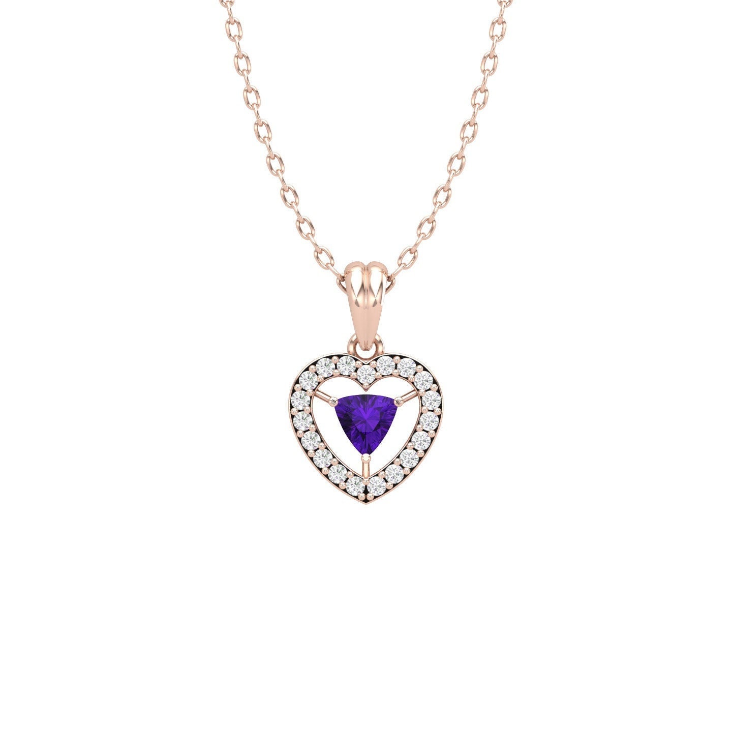 Handgefertigter Schmuck Aus 14 Karat Solidem Gold Amethyst Und Diamant Für Sie, Februar Geburtsstein Anhänger von KaranaJewels