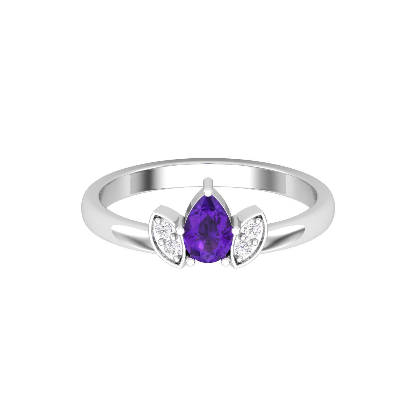 Minimaler Ring Aus 14-Karätigem Gold Mit Natürlichem Amethyst Und Diamant Für Frauen, Statement-Ring Edelstein Jeden Tag Geburtsstein Im Februar von KaranaJewels