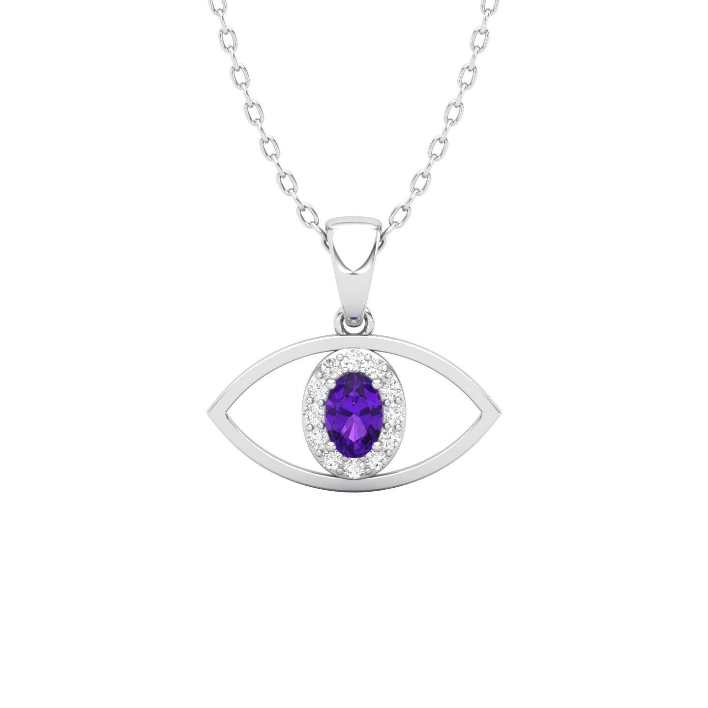 14K Solid Gold Natürlicher Amethyst Und Diamant Minimalist Handgefertigter Schmuck Für Sie, Februar Birthstone Halskette von KaranaJewels