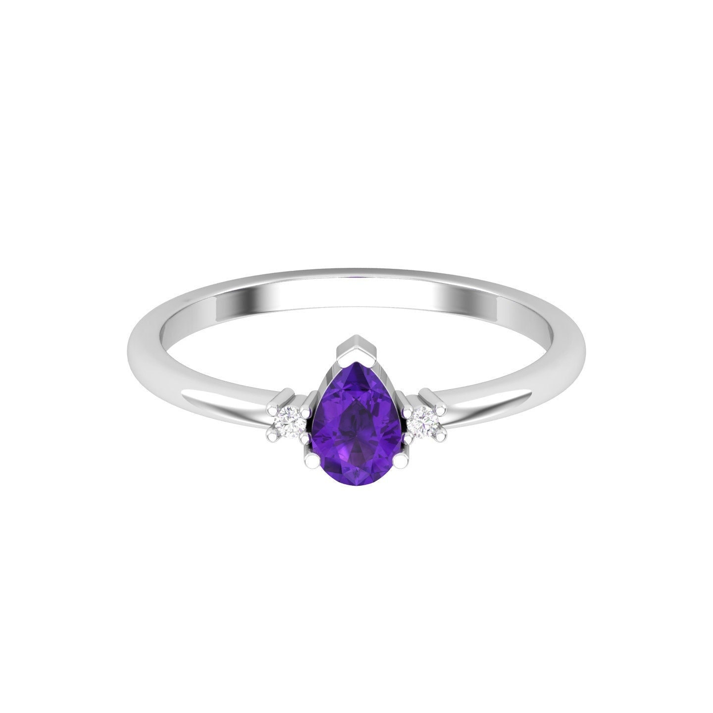 14K Solid Gold Natürlicher Amethyst Und Minimal Diamondist Ring Für Sie, Februar Geburtsstein Statement Geschenk von KaranaJewels