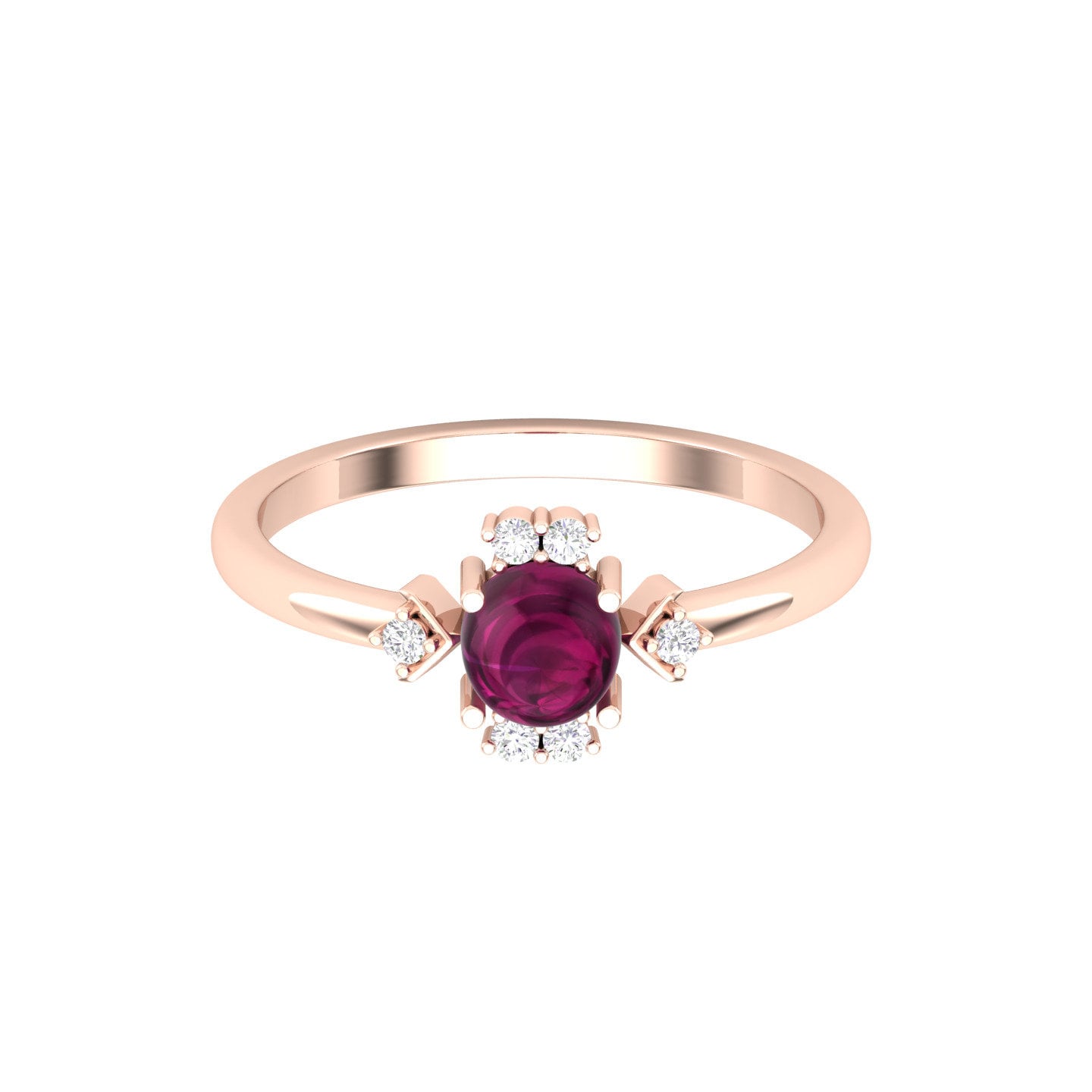 14K Solid Gold Natürlicher Rhodolith Granat Und Diamant Minimalist Handgemachte Statement Solitär Ring Für Frauen, Januar Birthstone von KaranaJewels