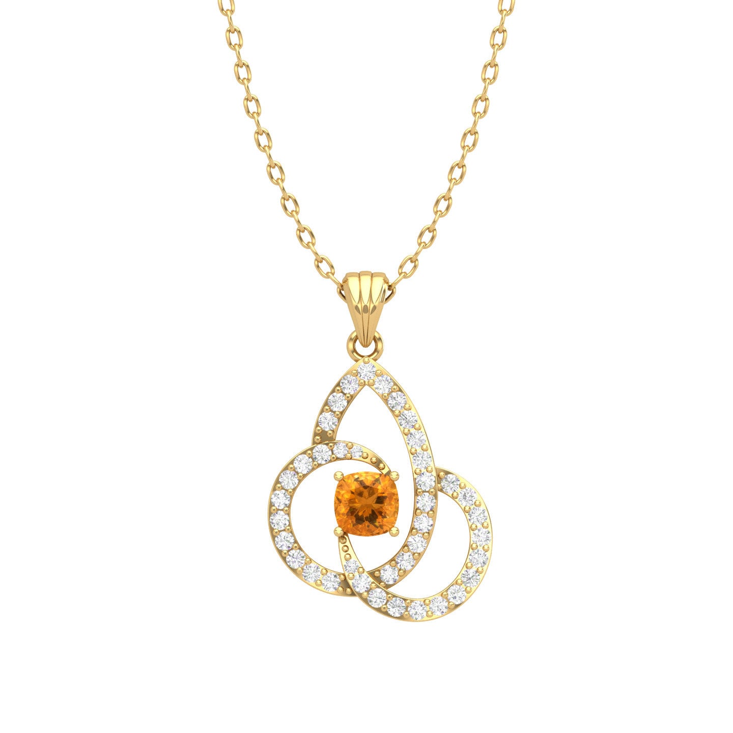 14K Dainty Gold Natürliche Citrin Und Diamanten Jugendstil Handgemachte Anhänger Für Frauen, November Birthstone Halskette, Jubiläum Schmuck Geschenk von KaranaJewels