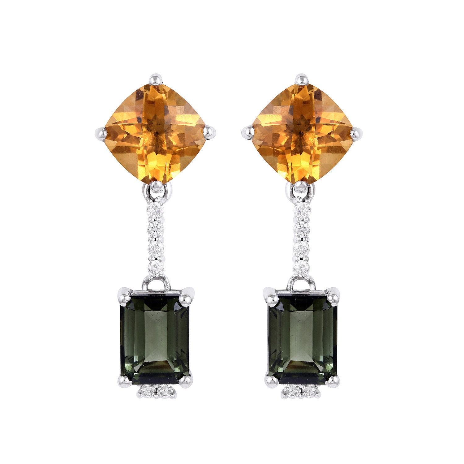 14K Gold Echte Citrin & Grüner Turmalin Edelstein Ohrringe Handgemachte Minimalist Multi-stein Ohrstecker Diamant Schmuck von KaranaJewels