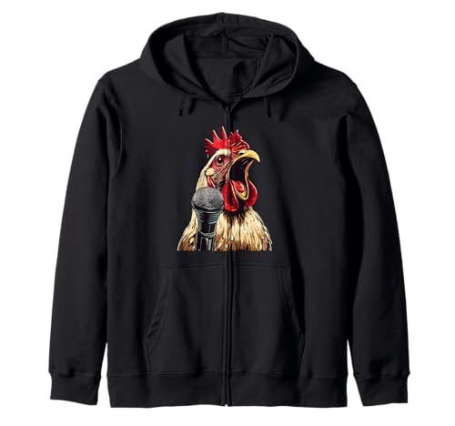 Cooles singender Hahn mit Mikrofon Kostüm für Jungen und Mädchen Kapuzenjacke von Karaoke Chicken Outfit