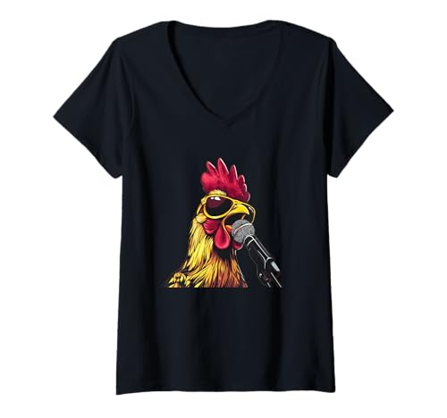 Damen Lustiges Huhn in singender Bar für Karaoke-Liebhaber T-Shirt mit V-Ausschnitt Damen Lustiges Huhn in singender Bar für Karaoke-Liebhaber T-Shirt mit V-Ausschnitt von Karaoke Chicken Outfit