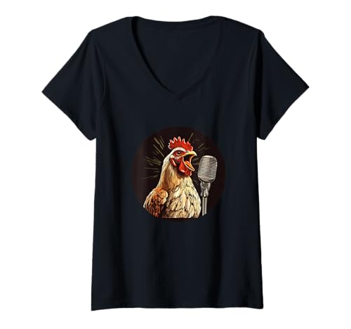 Damen Schönes Hühner-Kostüm für Karaoke-Nacht und Sängerin T-Shirt mit V-Ausschnitt von Karaoke Chicken Outfit