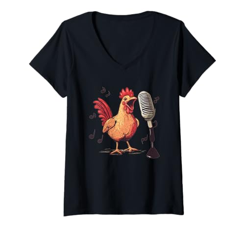 Damen Tolles Karaoke-Kostüm für Hühner- und Hahnliebhaber T-Shirt mit V-Ausschnitt von Karaoke Chicken Outfit