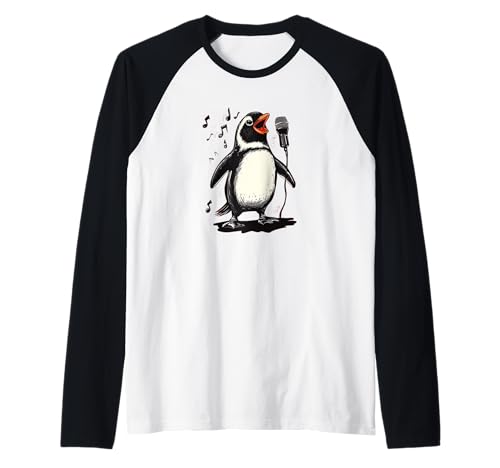 Lustiger Pinguin mit Karaoke-Mikrofon Kostüm für Jungen und Mädchen Raglan von Karaoke Penguin