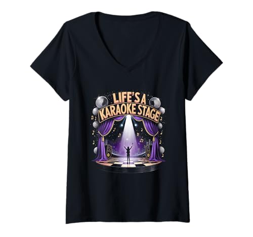 Damen Karaoke Karaokesänger Life's A Karaoke Stage T-Shirt mit V-Ausschnitt Damen Karaoke Karaokesänger Life's A Karaoke Stage T-Shirt mit V-Ausschnitt von Karaokebar Karaoke