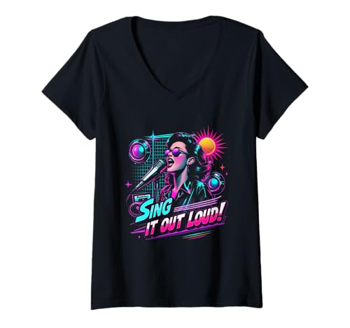 Damen Karaoke Karaokesänger Sing It Out Loud T-Shirt mit V-Ausschnitt Damen Karaoke Karaokesänger Sing It Out Loud T-Shirt mit V-Ausschnitt von Karaokebar Karaoke