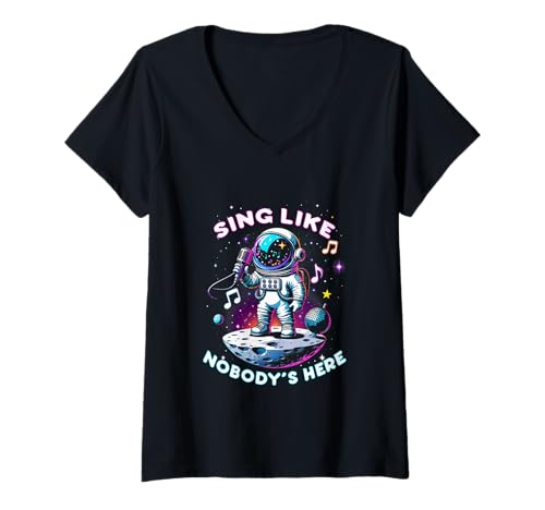 Damen Karaoke Karaokesänger Sing Like Nobody's Here T-Shirt mit V-Ausschnitt Damen Karaoke Karaokesänger Sing Like Nobody's Here T-Shirt mit V-Ausschnitt von Karaokebar Karaoke