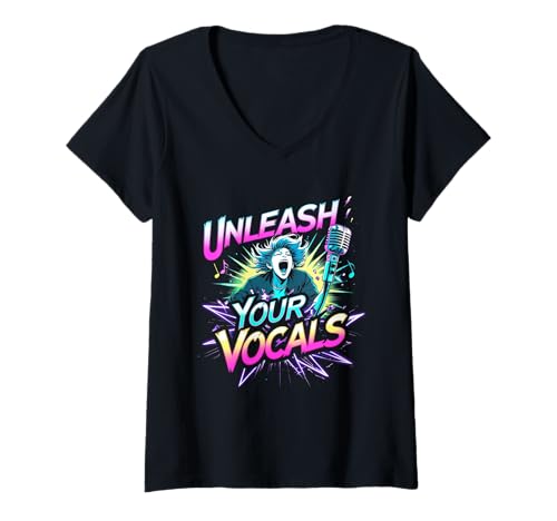 Damen Karaoke Karaokesänger Unleash Your Vocals T-Shirt mit V-Ausschnitt Damen Karaoke Karaokesänger Unleash Your Vocals T-Shirt mit V-Ausschnitt von Karaokebar Karaoke